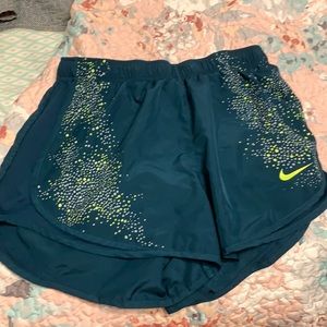 nike running shorts, blue and green, size large